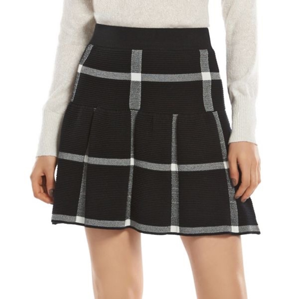 ELLE Checked Drop-Waist Sweater Skirt